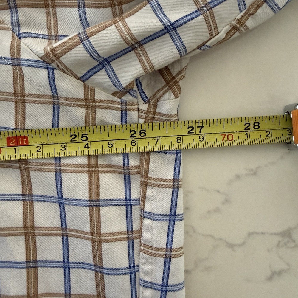 David Donahue Shirt Mens 17.5 34/35 Cotton Plaid Button Up Long Slv Brown Blue - Picture 12 of 13